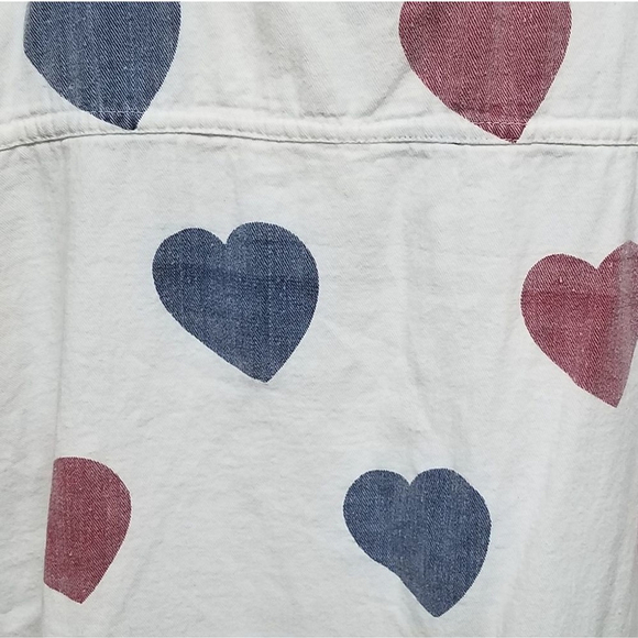 Vintage 80s Carolina Colours 11 White Blue Red Heart Denim V-neck Button Up Top - Picture 11 of 13